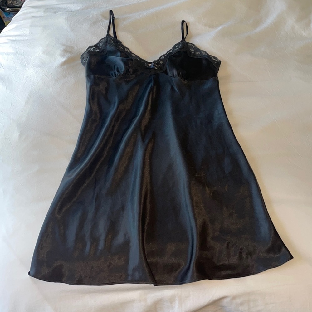 Black slip dress with lace detail